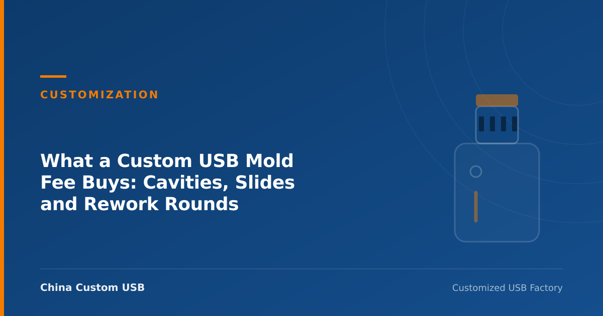 Table of what each custom USB mold decision costs: cavity count, slides and undercuts, surface finish, design change after cut