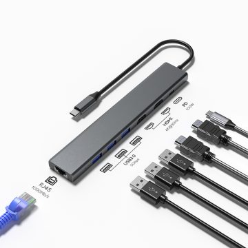 موزع USB-C 7 في 1 مع منفذي HDMI 4K وإيثرنت جيجابت