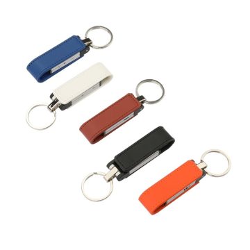 Leather Wrapped Slide Keyring Mini USB Flash Drive