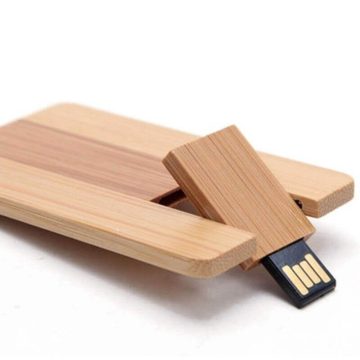 Bamboo Credit-Card-Shaped Sliding USB Flash Drive and Memory Card Reader