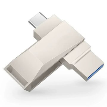 Sliding Dual Plug Metal USB Flash Drive for Phones and Computers