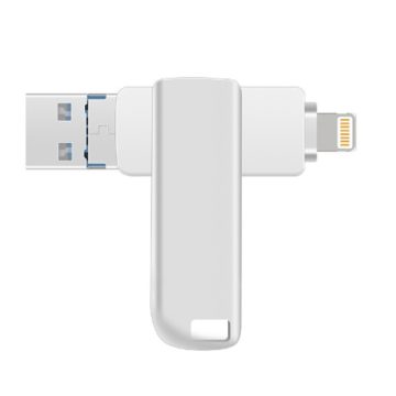 Three Plug Rotating Metal Smartphone USB Flash Drive