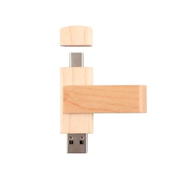 Rotary Natural Wood Dual-Plug USB Flash Drive
