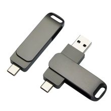 Dual USB-A and USB-C Metal Flash Drive with Keyring Loop