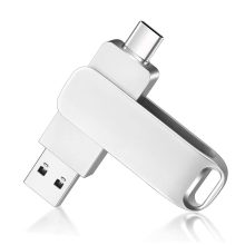 Dual USB-A and USB-C Metal Flash Drive with Keyring Loop